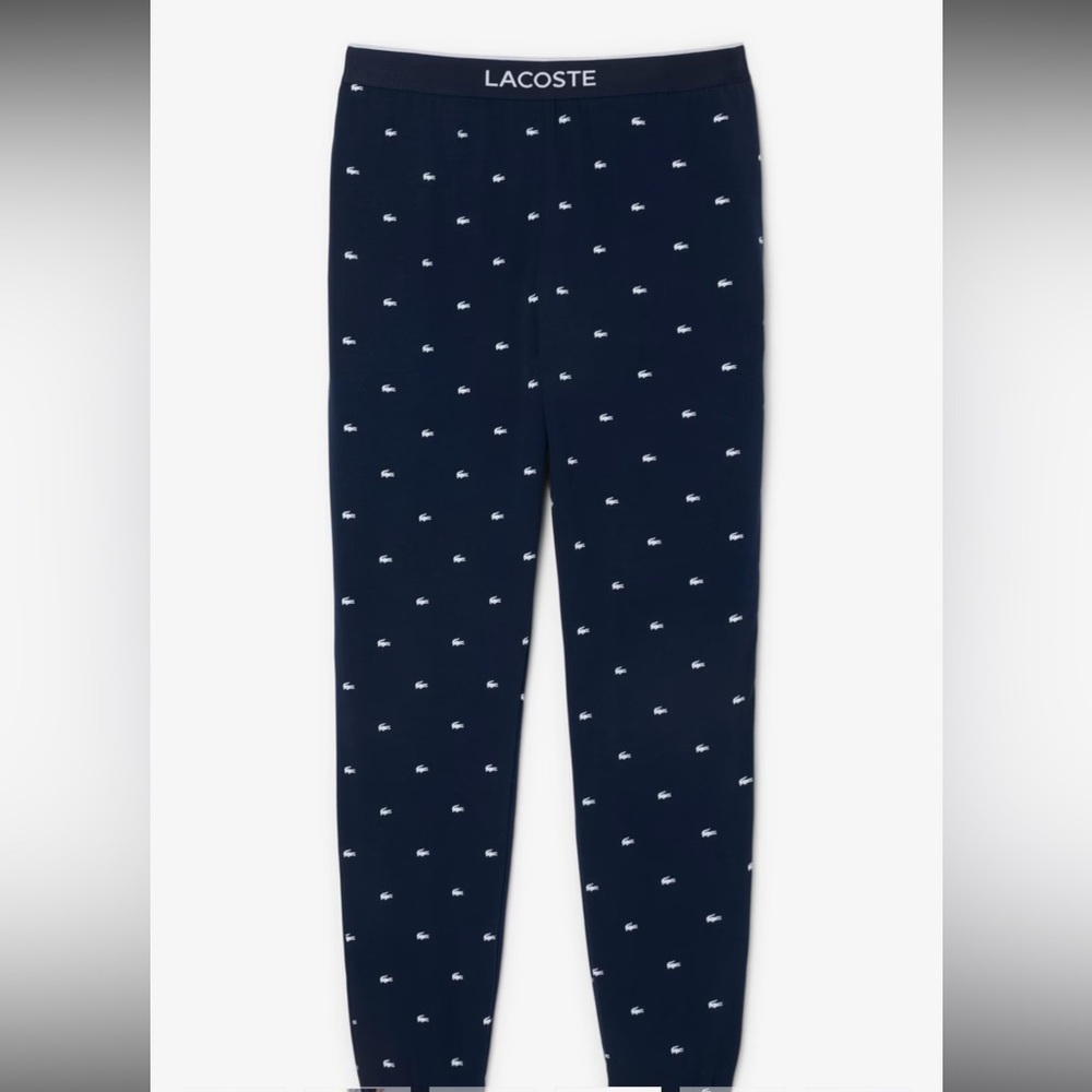 Lacoste Men's Printed Cotton Pajama Bottoms with Pockets. Size Large